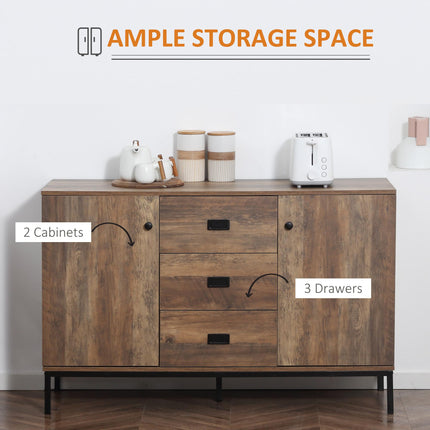Industrial Sideboard Storage Cabinet with Drawers & Adjustable Shelves - Distressed Brown