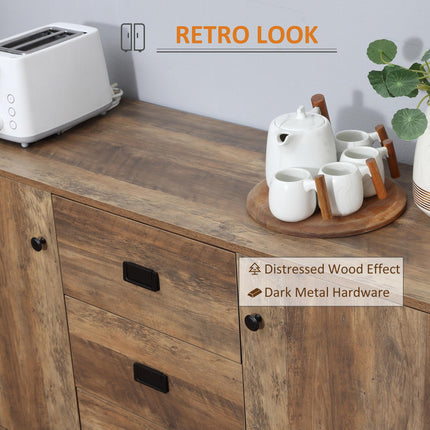 Industrial Sideboard Storage Cabinet with Drawers & Adjustable Shelves - Distressed Brown