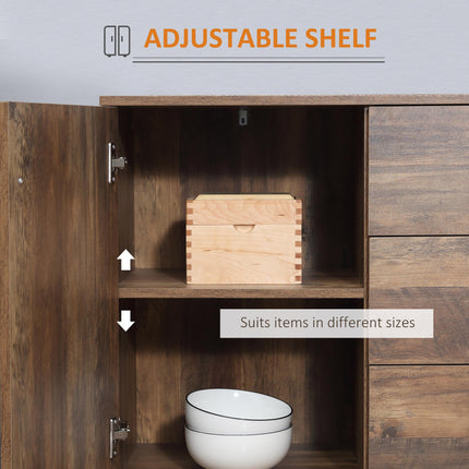 Industrial Sideboard Storage Cabinet with Drawers & Adjustable Shelves - Distressed Brown