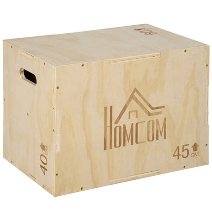 3-in-1 Wooden Plyo Box, Plyometric Jump Box with Handle Openings for Home Gym, Workout Training, 16" x 20" x 24", Natural