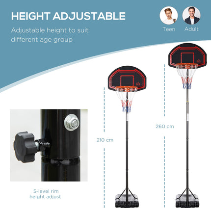Adjustable Basketball Hoop Stand with Wheels and Stable Base - Black White Red