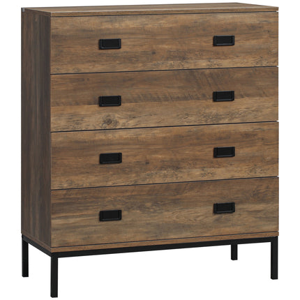 4-Drawer Chest of Drawers Storage Organizer with Metal Frame - Brown
