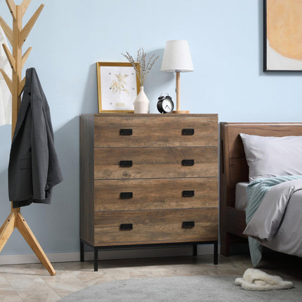 4-Drawer Chest of Drawers Storage Organizer with Metal Frame - Brown