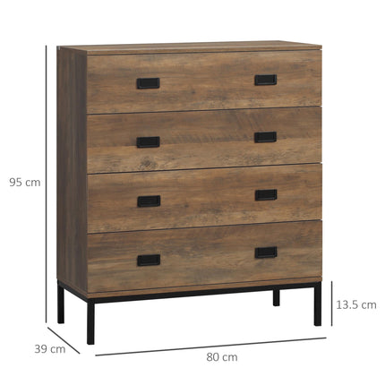 4-Drawer Chest of Drawers Storage Organizer with Metal Frame - Brown
