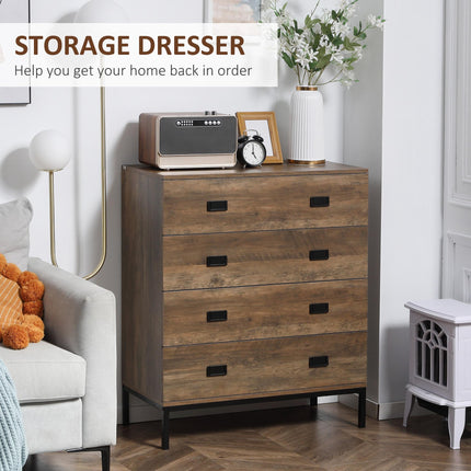 4-Drawer Chest of Drawers Storage Organizer with Metal Frame - Brown