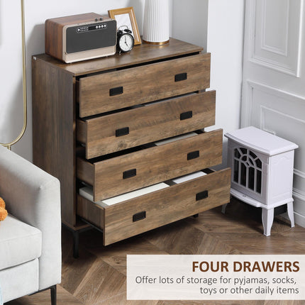 4-Drawer Chest of Drawers Storage Organizer with Metal Frame - Brown