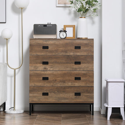 4-Drawer Chest of Drawers Storage Organizer with Metal Frame - Brown