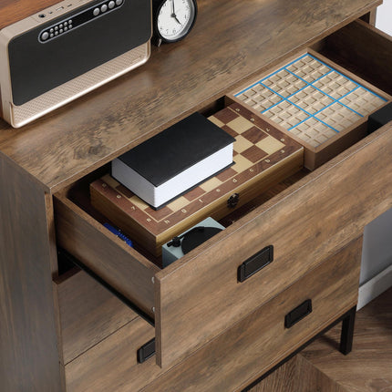 4-Drawer Chest of Drawers Storage Organizer with Metal Frame - Brown