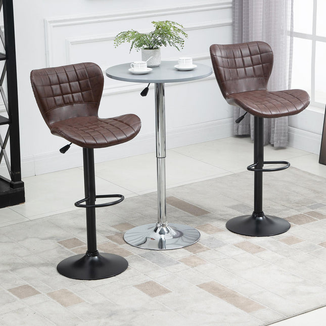 Adjustable Height Swivel Bar Stools Set of 2 with Padded Seats - Brown