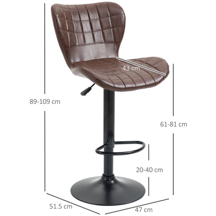 Adjustable Height Swivel Bar Stools Set of 2 with Padded Seats - Brown