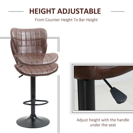 Adjustable Height Swivel Bar Stools Set of 2 with Padded Seats - Brown