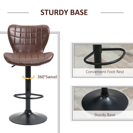 Adjustable Height Swivel Bar Stools Set of 2 with Padded Seats - Brown