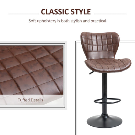 Adjustable Height Swivel Bar Stools Set of 2 with Padded Seats - Brown