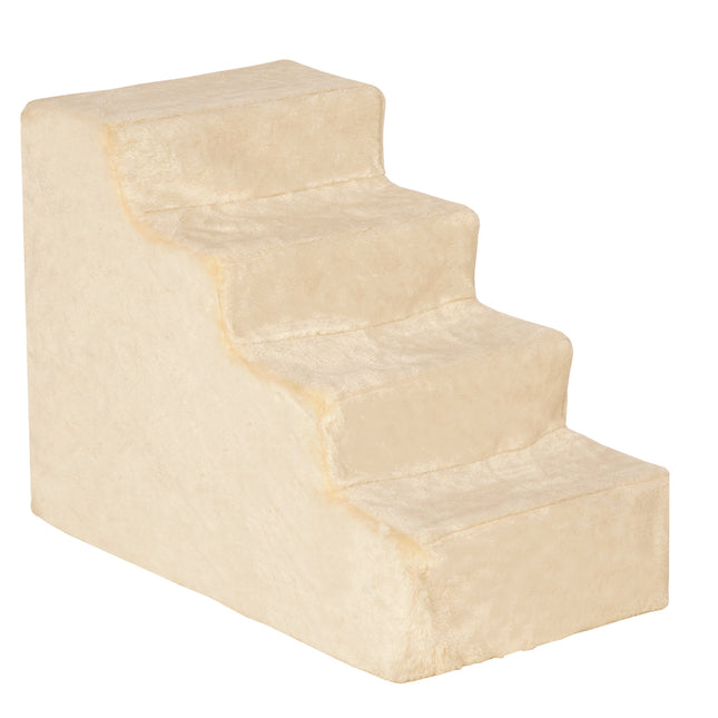 4-Step Dog Stairs with Washable Plush Cover for Small Dogs and Cats - Beige