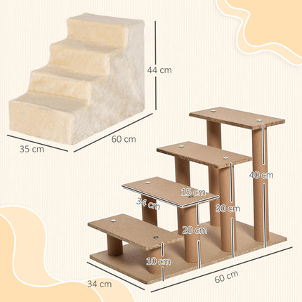 4-Step Dog Stairs with Washable Plush Cover for Small Dogs and Cats - Beige