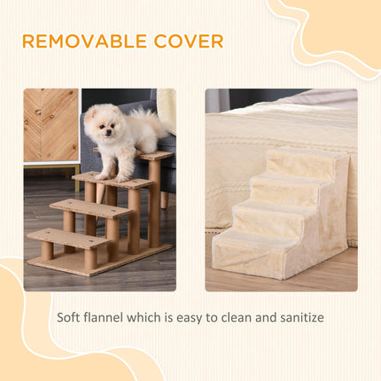 4-Step Dog Stairs with Washable Plush Cover for Small Dogs and Cats - Beige