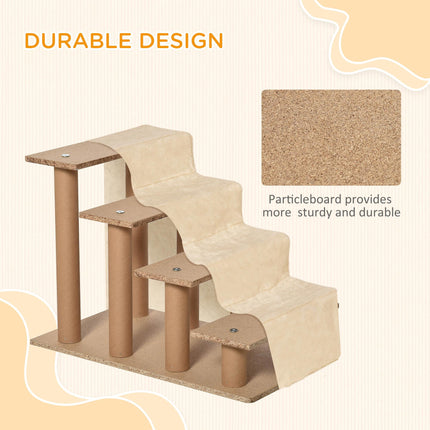 4-Step Dog Stairs with Washable Plush Cover for Small Dogs and Cats - Beige