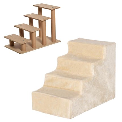 4-Step Dog Stairs with Washable Plush Cover for Small Dogs and Cats - Beige