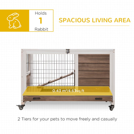 Wooden Indoor Rabbit Hutch with Enclosed Run - Brown