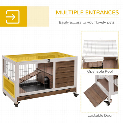 Wooden Indoor Rabbit Hutch with Enclosed Run - Brown