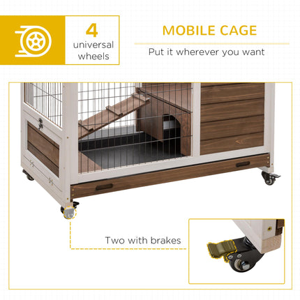 Wooden Indoor Rabbit Hutch with Enclosed Run - Brown