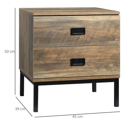 Retro Bedside Table with 2 Drawers Faded Industrial Design - Black