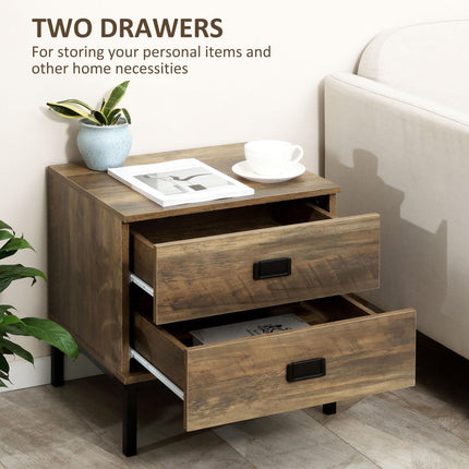 Retro Bedside Table with 2 Drawers Faded Industrial Design - Black