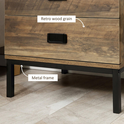 Retro Bedside Table with 2 Drawers Faded Industrial Design - Black