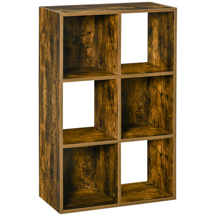 Industrial Style 6-Compartment Storage Shelf Bookcase Freestanding - Rustic Brown