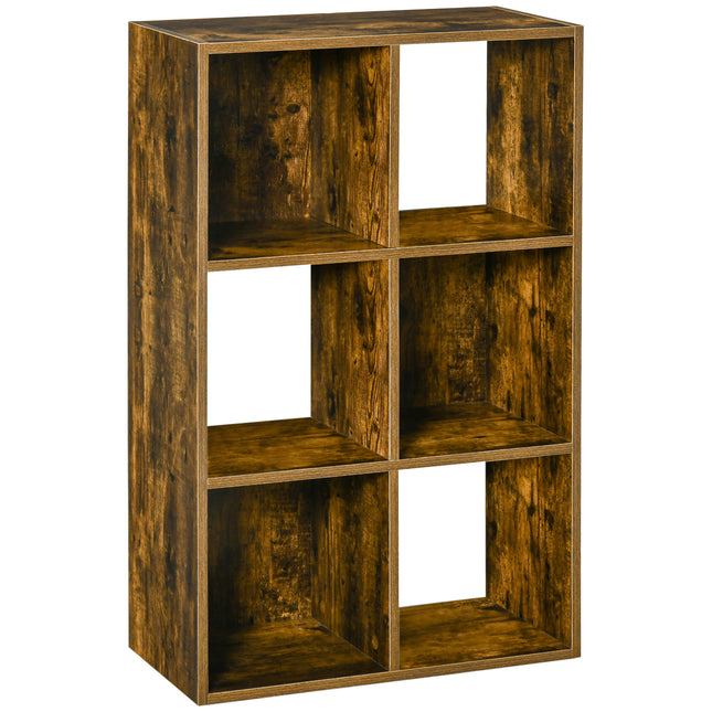 Industrial Style 6-Compartment Storage Shelf Bookcase Freestanding - Rustic Brown