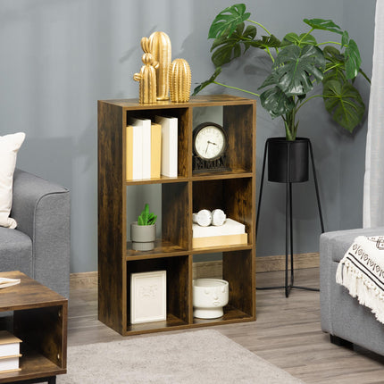 Industrial Style 6-Compartment Storage Shelf Bookcase Freestanding - Rustic Brown