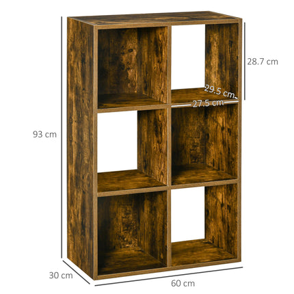Industrial Style 6-Compartment Storage Shelf Bookcase Freestanding - Rustic Brown
