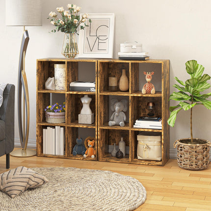 Industrial Style 6-Compartment Storage Shelf Bookcase Freestanding - Rustic Brown