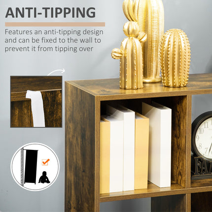 Industrial Style 6-Compartment Storage Shelf Bookcase Freestanding - Rustic Brown