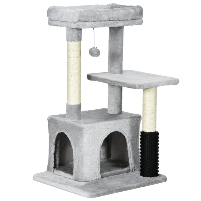 Cat Tree Tower Climbing Activity Center with Sisal Scratching Post and Massage Toy 48x48x80cm - Light Grey
