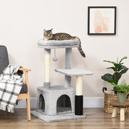 Cat Tree Tower Climbing Activity Center with Sisal Scratching Post and Massage Toy 48x48x80cm - Light Grey