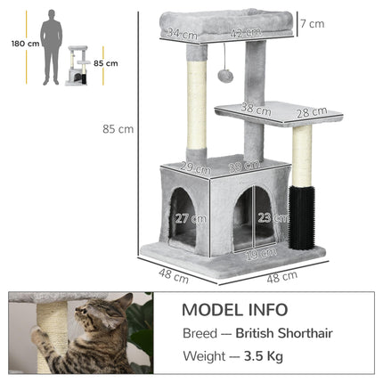 Cat Tree Tower Climbing Activity Center with Sisal Scratching Post and Massage Toy 48x48x80cm - Light Grey