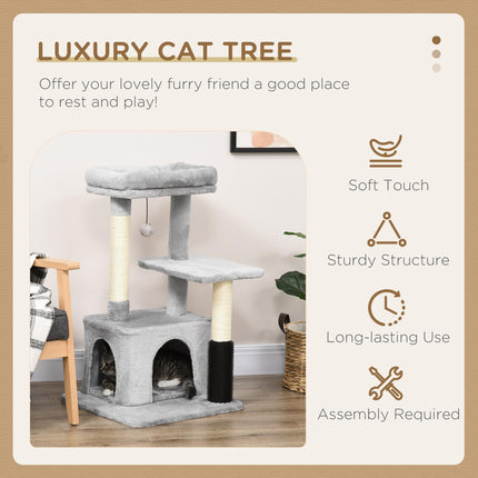Cat Tree Tower Climbing Activity Center with Sisal Scratching Post and Massage Toy 48x48x80cm - Light Grey