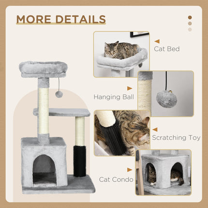 Cat Tree Tower Climbing Activity Center with Sisal Scratching Post and Massage Toy 48x48x80cm - Light Grey
