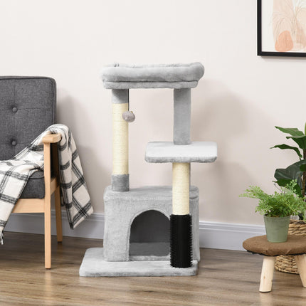 Cat Tree Tower Climbing Activity Center with Sisal Scratching Post and Massage Toy 48x48x80cm - Light Grey