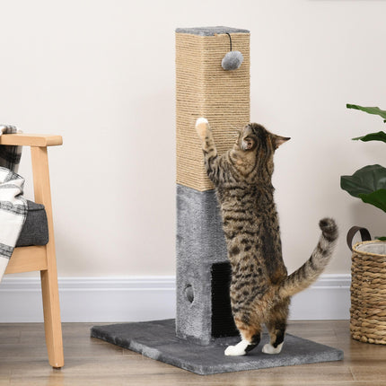 79cm Cat Scratching Post with Jute Climber, Carpet Base & Dangling Ball - Grey
