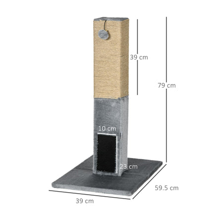 79cm Cat Scratching Post with Jute Climber, Carpet Base & Dangling Ball - Grey
