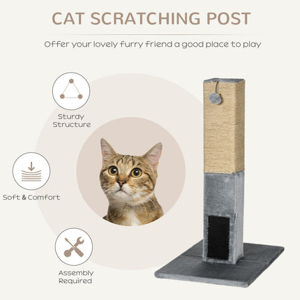 79cm Cat Scratching Post with Jute Climber, Carpet Base & Dangling Ball - Grey