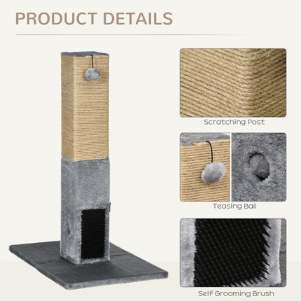 79cm Cat Scratching Post with Jute Climber, Carpet Base & Dangling Ball - Grey
