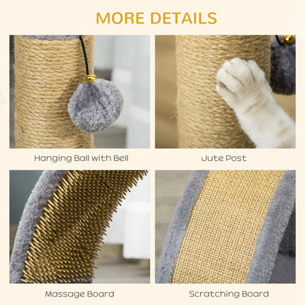 Indoor Cat Tree Climbing Activity Center with Jute Scratching Post & Hanging Bell Ball - Grey