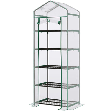 5 Tier Portable Greenhouse with Transparent PVC Cover and Metal Frame - Green