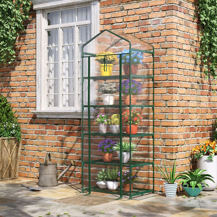 5 Tier Portable Greenhouse with Transparent PVC Cover and Metal Frame - Green