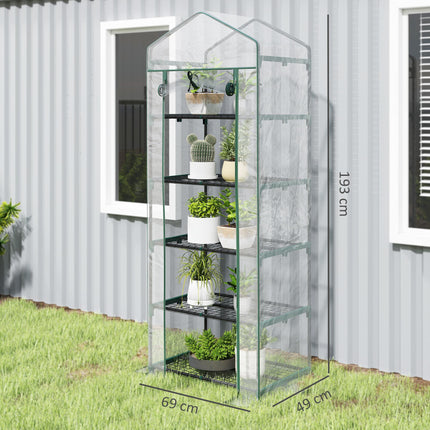 5 Tier Portable Greenhouse with Transparent PVC Cover and Metal Frame - Green