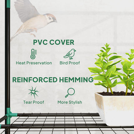 5 Tier Portable Greenhouse with Transparent PVC Cover and Metal Frame - Green
