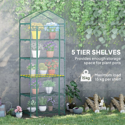 5 Tier Portable Greenhouse with Transparent PVC Cover and Metal Frame - Green